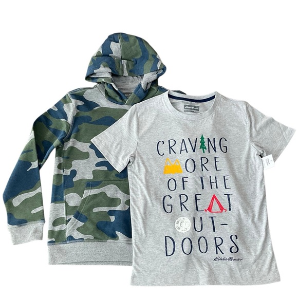 Eddie Bauer Boy’s Youth Hoodie Shirt Camo Set Size Medium NWT - Picture 1 of 10